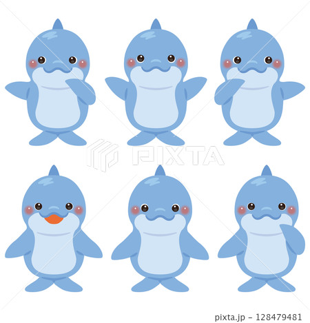 指さしをするイルカのキャラクターイラストセット 128479481