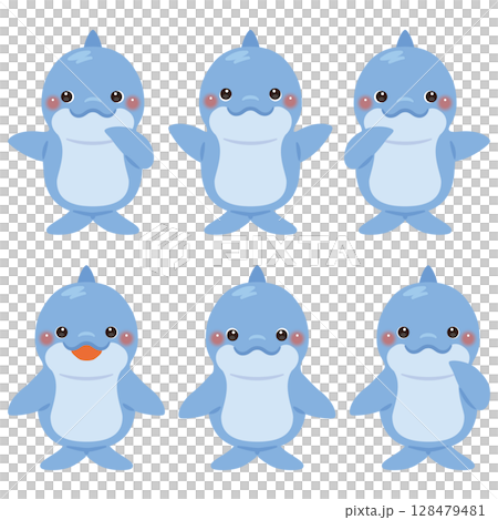 指さしをするイルカのキャラクターイラストセット 128479481