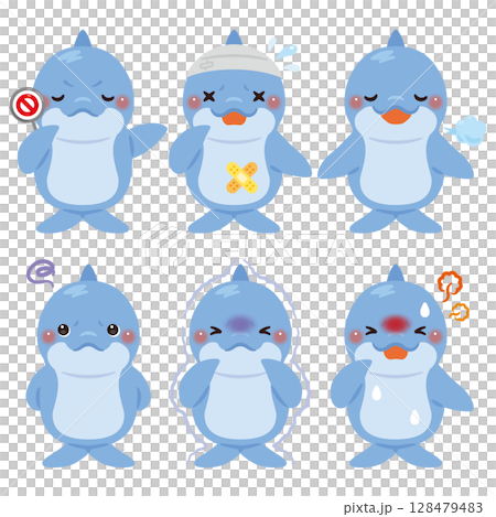 不同狀態的海豚人物插圖集 不同狀態的海豚人物插圖集 128479483