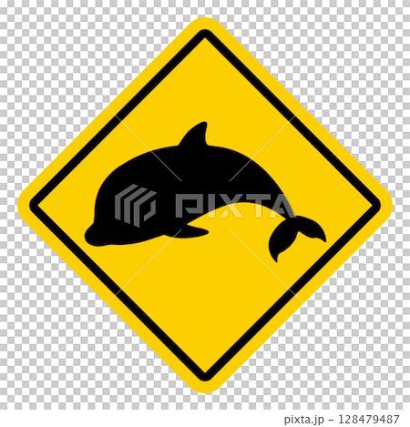 Dolphin warning sign illustration 128479487
