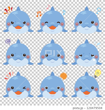 海豚插圖集 - 僅限臉部表情 128479504