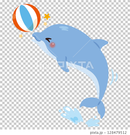 ボール遊びをするイルカのイラスト ボール遊びをするイルカのイラスト 128479512