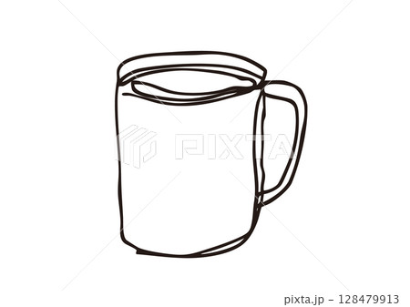 ゆるい線画のコーヒーカップのイラスト 128479913