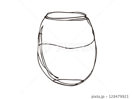 ゆるい線画の液体が入った丸いコップのイラスト 128479921