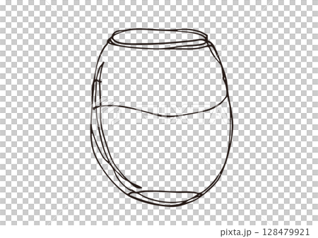 ゆるい線画の液体が入った丸いコップのイラスト 128479921