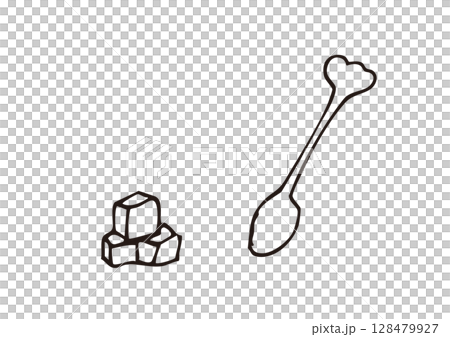 方糖和湯匙的手繪線條插圖 方糖和湯匙的手繪線條插圖 128479927