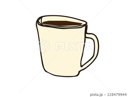 ゆるい線画のコーヒーカップのイラスト 128479944