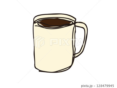 ゆるい線画のコーヒーカップのイラスト 128479945