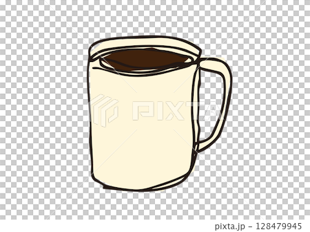 ゆるい線画のコーヒーカップのイラスト 128479945