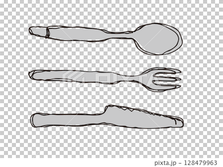 Spoon, fork and knife hand drawn line art illustration Spoon, fork and knife hand drawn line art illustration 128479963