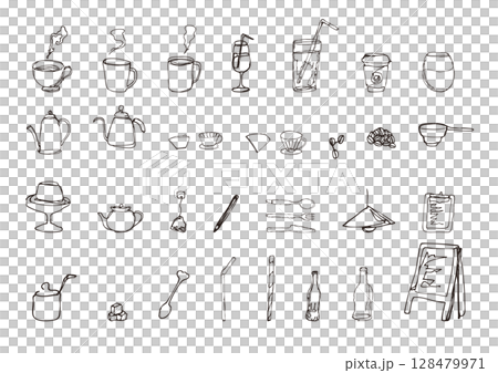 咖啡廳線描插圖集 咖啡廳線描插圖集 128479971