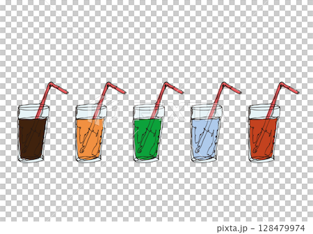 Glasses with drinks line drawing color illustration set 128479974