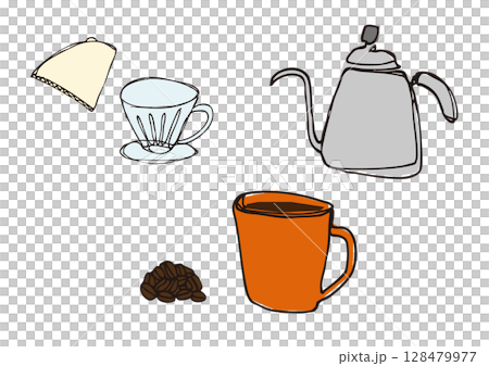咖啡用具線描插圖集 128479977