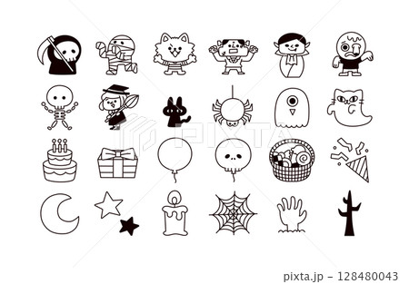 ハロウィンのアイコンセット 128480043