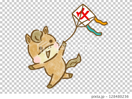 新年插畫：一匹可愛的馬在放風箏 128480236