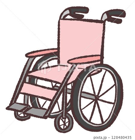 ピンクの車イスのイラスト ピンクの車イスのイラスト 128480435