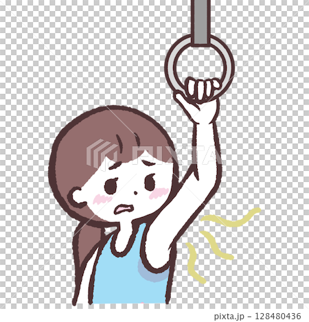 一位擔心腋臭的女性的插圖 128480436