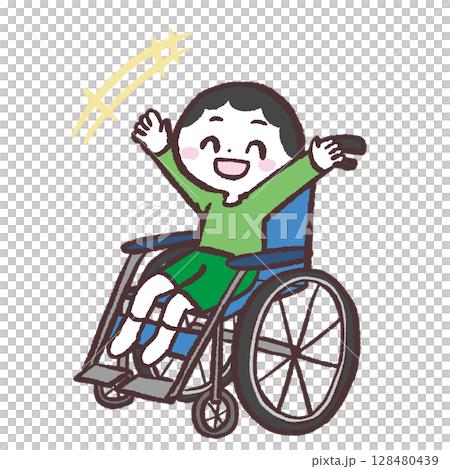 坐在輪椅上的男孩開心的插圖 128480439