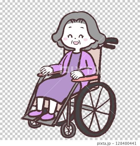 Illustration of a smiling senior woman in a wheelchair 128480441