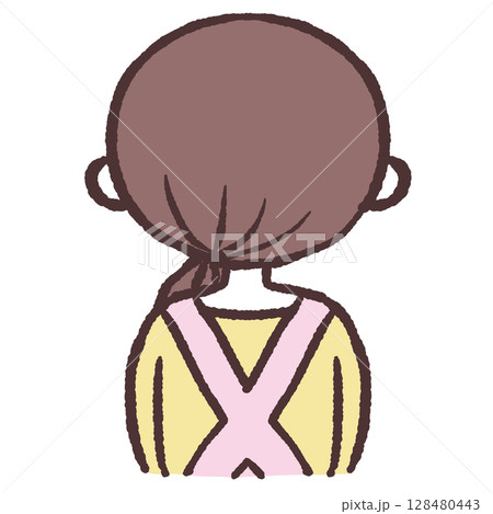 後ろ向きのエプロンの女性イラスト 128480443