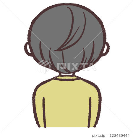 後ろ向きのショートカットの人のイラスト 128480444