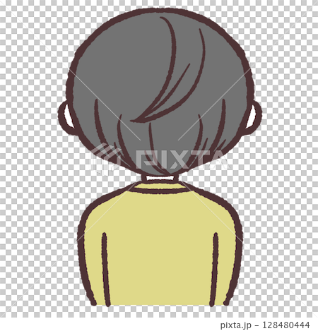 後ろ向きのショートカットの人のイラスト 128480444