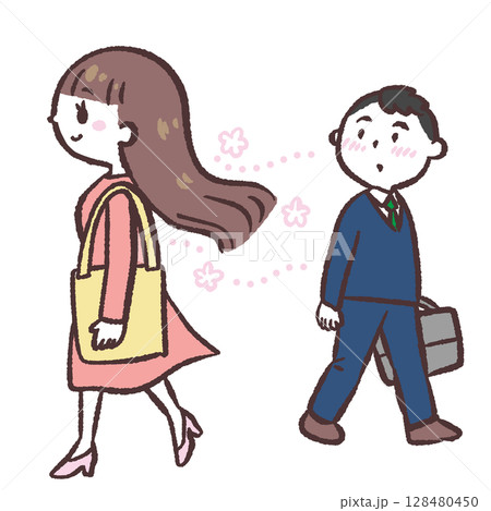 いい匂いがする髪の女性のイラスト 128480450