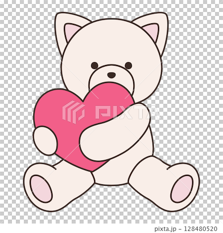 一隻可愛的毛絨貓的向量插圖。貓，圖標，心，動物 128480520