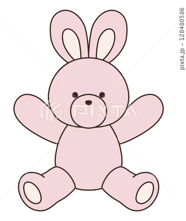 かわいいうさぎのぬいぐるみのベクターイラスト。兔、アイコン、座る かわいいうさぎのぬいぐるみのベクターイラスト。兔、アイコン、座る 128480586