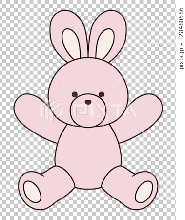 かわいいうさぎのぬいぐるみのベクターイラスト。兔、アイコン、座る かわいいうさぎのぬいぐるみのベクターイラスト。兔、アイコン、座る 128480586