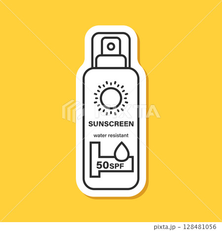 Sunscreen cream paper sticker icon in flat style. Skin protection vector illustration on isolated background. Skincare pharmacy sign business concept. 128481056