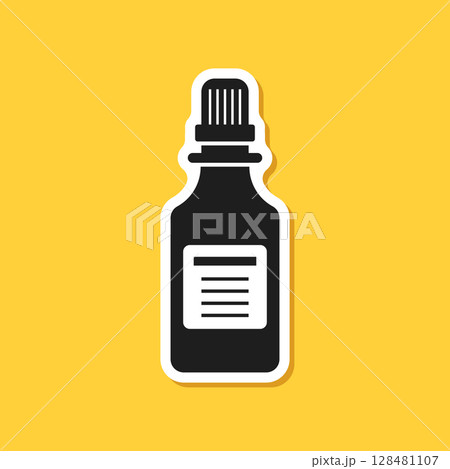 Pill paper sticker icon in flat style. Drug vector illustration on isolated background. Medicine pharmacy sign business concept. 128481107