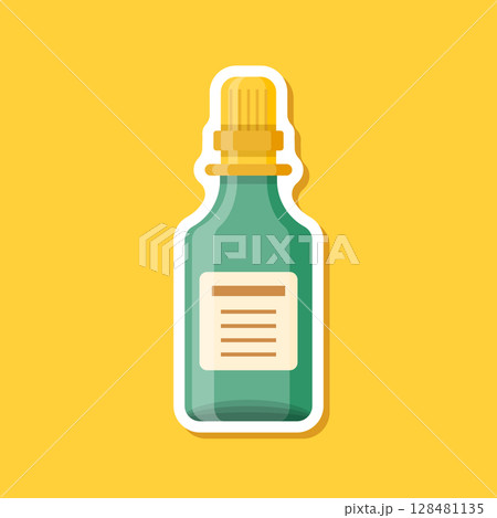 Pill paper sticker icon in flat style. Drug vector illustration on isolated background. Medicine pharmacy sign business concept. Pill paper sticker icon in flat style. Drug vector illustration on isolated background. Medicine pharmacy sign business concept. 128481135