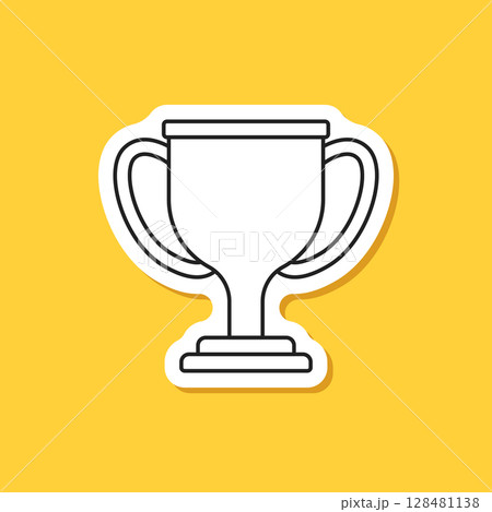 Trophy cup paper sticker icon in flat style. Award prize vector illustration on isolated background. Champion sports event sign business concept. 128481138