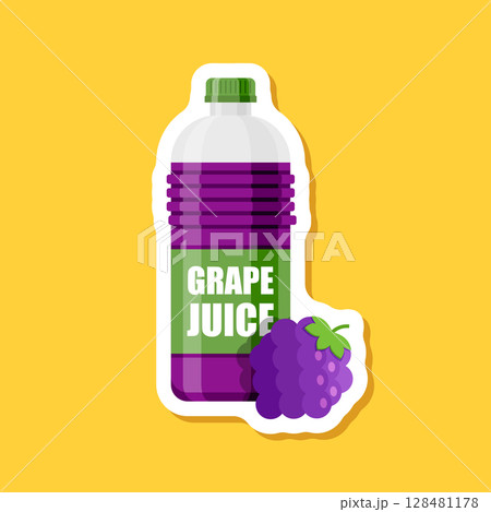 Grape juice paper sticker icon in flat style. Grapefruit drink vector illustration on isolated background. Healthy cocktail sign business concept. Grape juice paper sticker icon in flat style. Grapefruit drink vector illustration on isolated background. Healthy cocktail sign business concept. 128481178