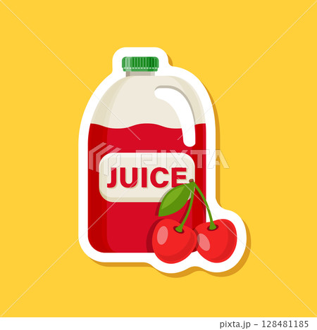Cherry juice paper sticker in flat style. Cherries drink vector illustration on isolated background. Healthy cocktail sign business concept. Cherry juice paper sticker in flat style. Cherries drink vector illustration on isolated background. Healthy cocktail sign business concept. 128481185