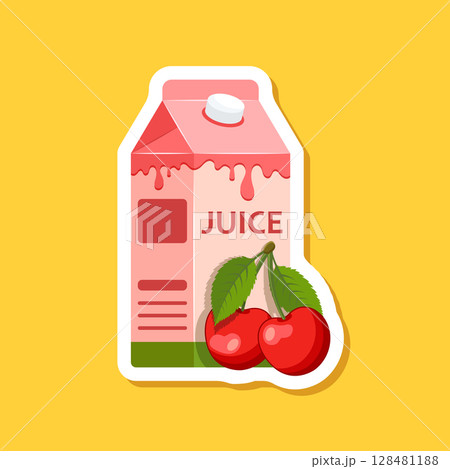 Cherry juice paper sticker in flat style. Cherries drink vector illustration on isolated background. Healthy cocktail sign business concept. Cherry juice paper sticker in flat style. Cherries drink vector illustration on isolated background. Healthy cocktail sign business concept. 128481188