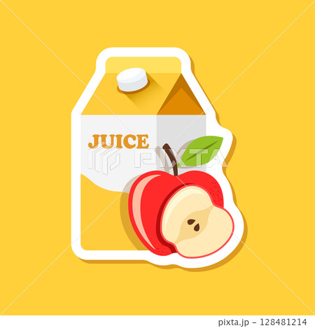 Apple juice paper sticker in bottle icon in flat style. Fresh fruit drink vector illustration on isolated background. Healthy food sign business concept. Apple juice paper sticker in bottle icon in flat style. Fresh fruit drink vector illustration on isolated background. Healthy food sign business concept. 128481214