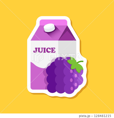 Grape juice paper sticker icon in flat style. Grapefruit drink vector illustration on isolated background. Healthy cocktail sign business concept. 128481215