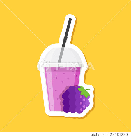 Grape juice paper sticker icon in flat style. Grapefruit drink vector illustration on isolated background. Healthy cocktail sign business concept. Grape juice paper sticker icon in flat style. Grapefruit drink vector illustration on isolated background. Healthy cocktail sign business concept. 128481220