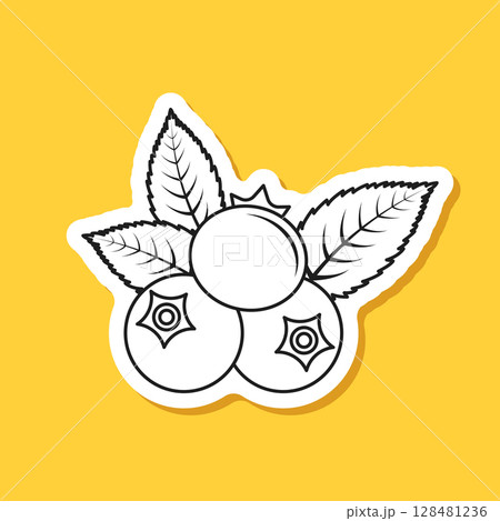 Blueberry fruit paper sticker icon in flat style. Bilberry vector illustration on isolated background. Sweet berry sign business concept. 128481236