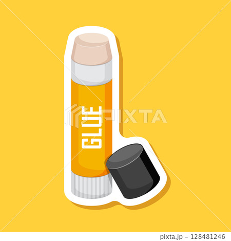 Glue icon paper sticker in flat style. School stationery vector illustration on isolated background. Office supply sign business concept. 128481246