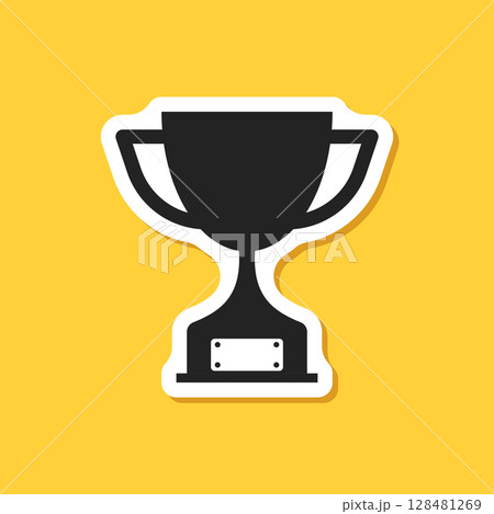 Trophy cup paper sticker icon in flat style. Award prize vector illustration on isolated background. Champion sports event sign business concept. Trophy cup paper sticker icon in flat style. Award prize vector illustration on isolated background. Champion sports event sign business concept. 128481269