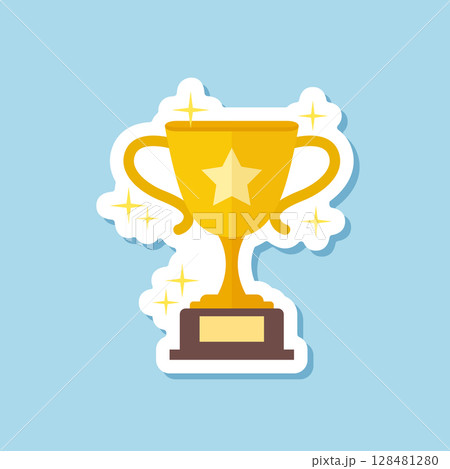 Trophy cup paper sticker icon in flat style. Award prize vector illustration on isolated background. Champion sports event sign business concept. Trophy cup paper sticker icon in flat style. Award prize vector illustration on isolated background. Champion sports event sign business concept. 128481280