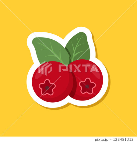 Cranberry fruit sticker icon in flat style. Lingonberry poster vector illustration on isolated background. Fresh berry sign business concept. 128481312