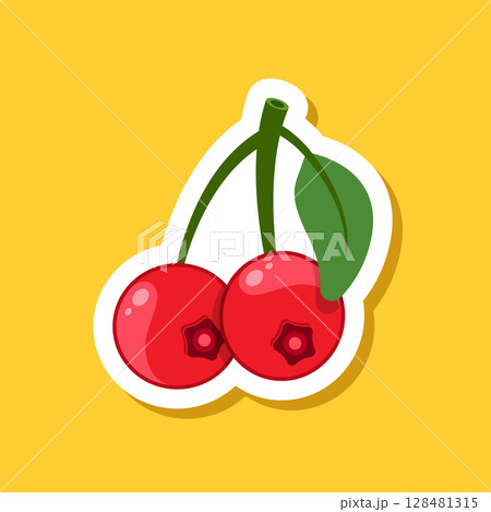 Cranberry fruit sticker icon in flat style. Lingonberry poster vector illustration on isolated background. Fresh berry sign business concept. 128481315