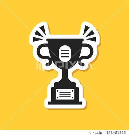 Trophy cup paper sticker icon in flat style. Award prize vector illustration on isolated background. Champion sports event sign business concept. Trophy cup paper sticker icon in flat style. Award prize vector illustration on isolated background. Champion sports event sign business concept. 128481366