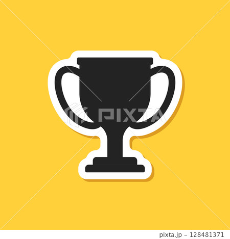 Trophy cup paper sticker icon in flat style. Award prize vector illustration on isolated background. Champion sports event sign business concept. 128481371
