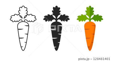 Carrot vegetable icon set collection in flat style. Healthy food vector illustration on isolated background. Natural meal sign business concept. Carrot vegetable icon set collection in flat style. Healthy food vector illustration on isolated background. Natural meal sign business concept. 128481401