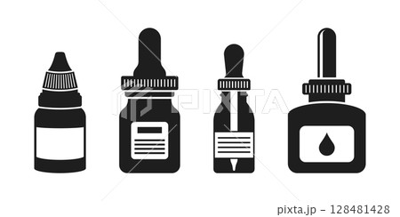 Pipette with oil drop icon set collection in flat style. Dropper bottle vector illustration on isolated background. Medical tube sign business concept. 128481428